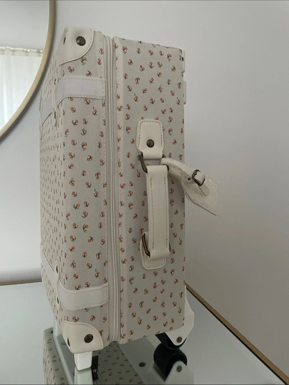 Cream Patterned Small Travel Case with Coral Accents